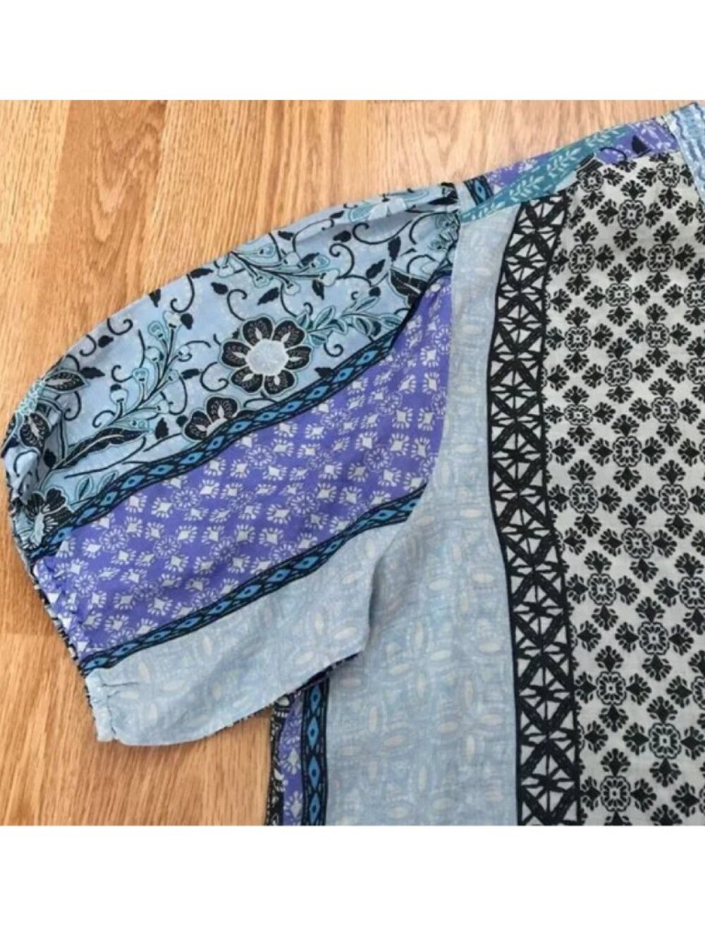 Johnny Was Workshop Embroidered Floral Blue Patchwork Blouse XL - Picture 6 of 10